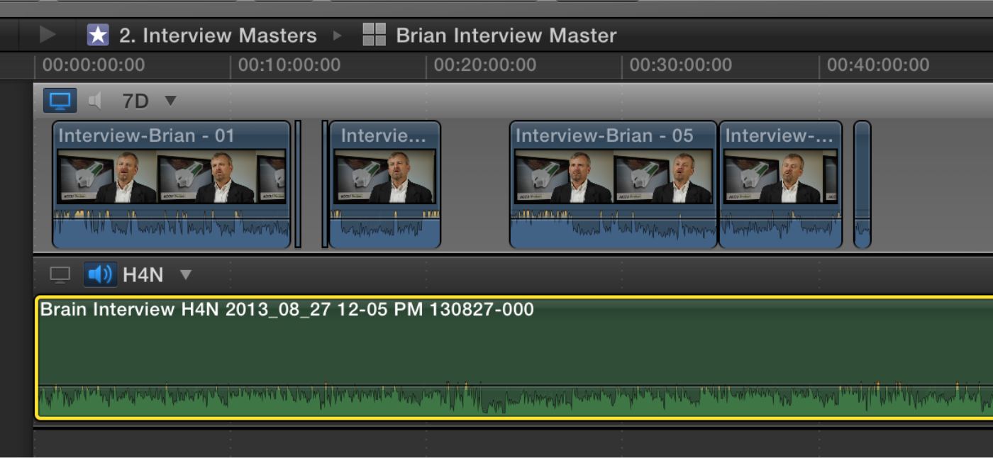Putting your interview in a single Multicam Clip will give you benefits in logging, editing and finishing.