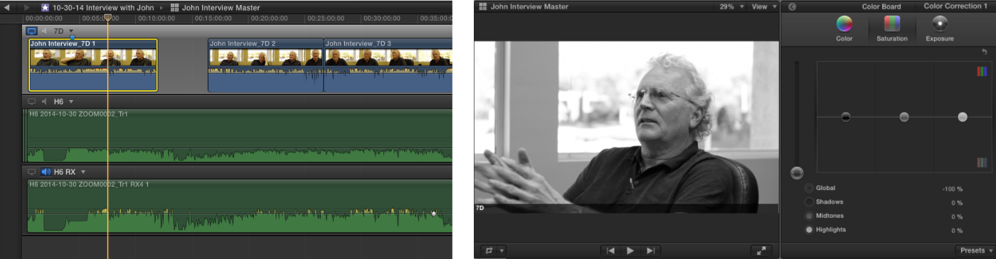Color adjustments are best made on the clips in an angle of a FCP X Multicam.