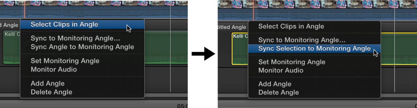Allow FCP X to "try harder" when syncing audio waveforms. First select all clips in the angle, then choose "Synchronize clips to Monitoring Angle".