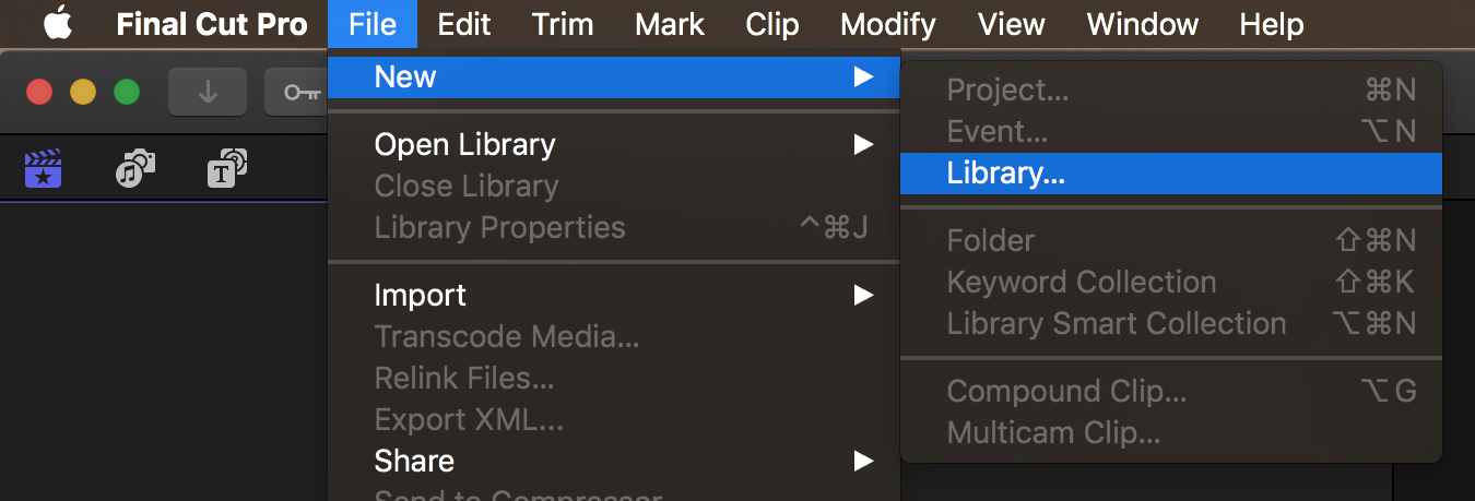 FCP X Proxies - File New Library