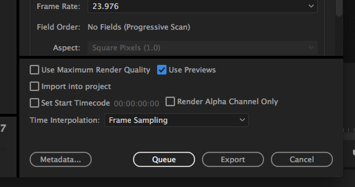Selecting Use Previews can speed up Premiere Pro exports