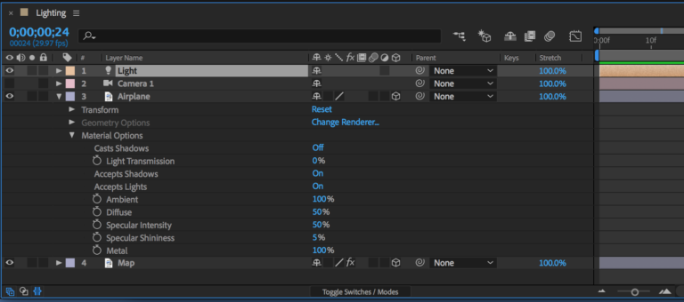 Material options after effects где