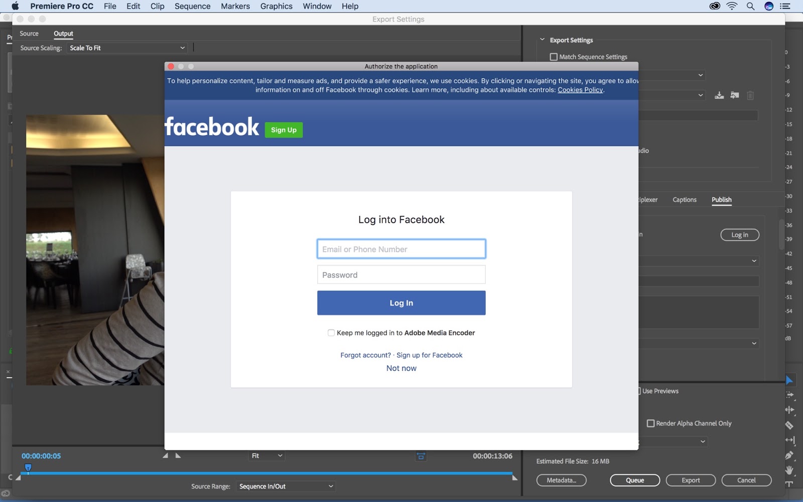 Authorizing Facebook access