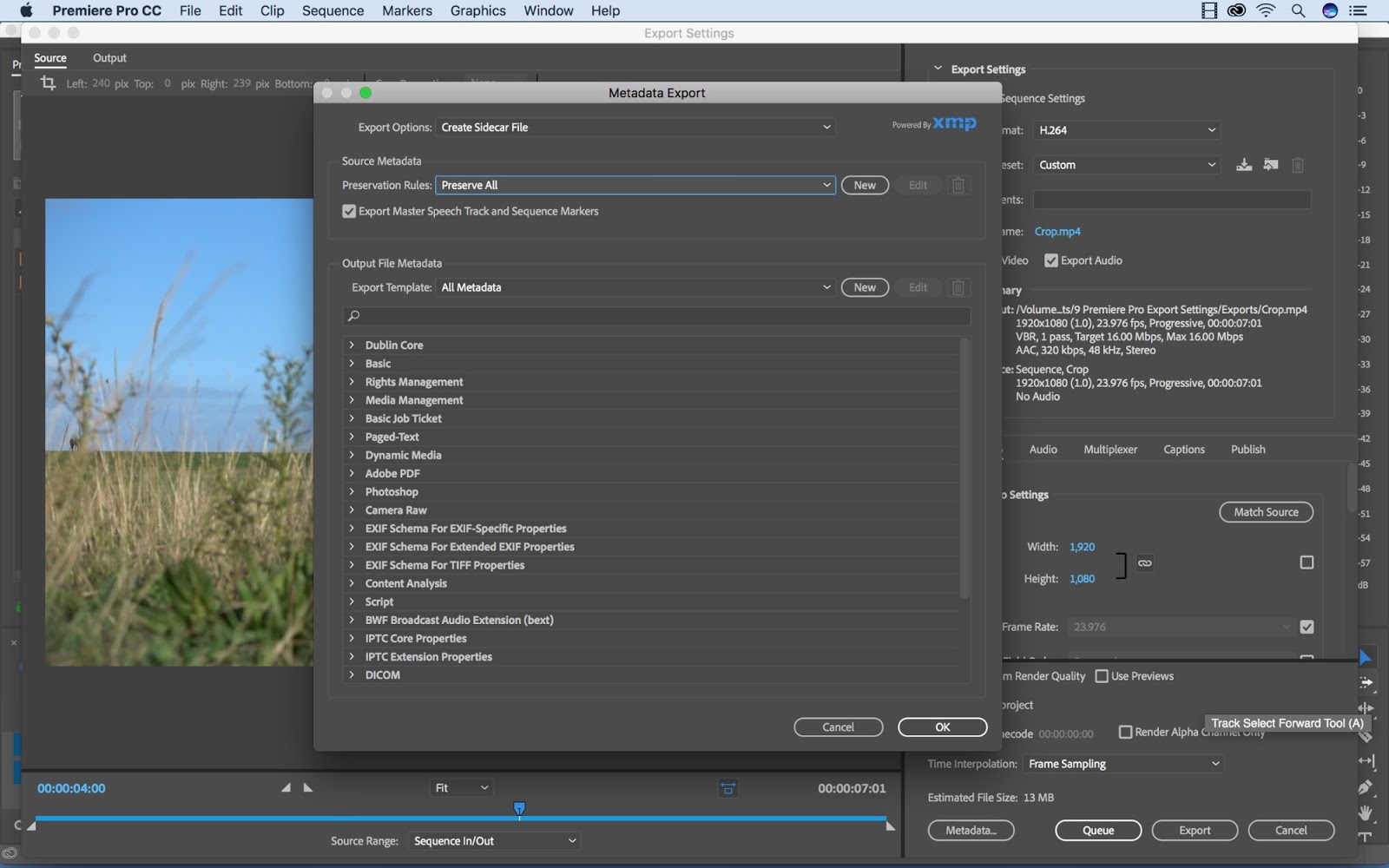 Premiere Pro Metadata Export