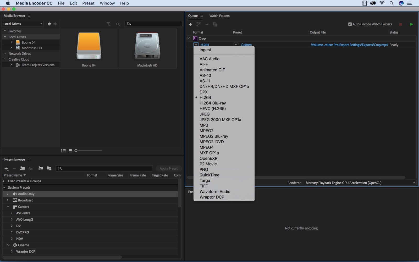 adobe media encoder software performance encoding baseline