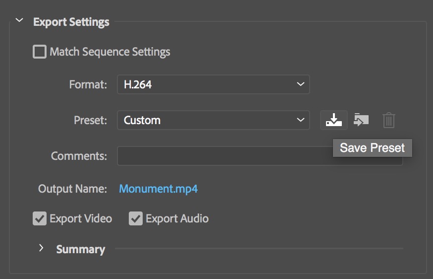 create custom export preset adobe premiere