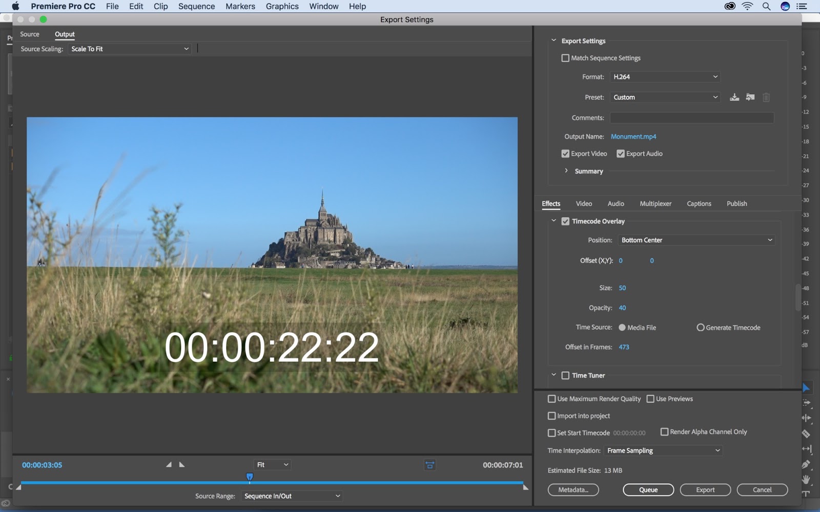 Aggiunta di una sovrapposizione timecode in Premiere Pro