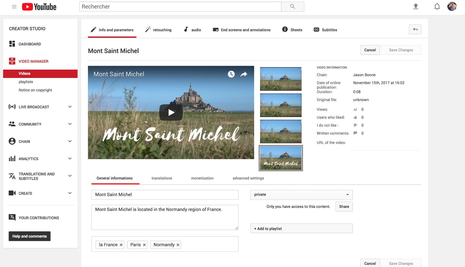 Impostazioni canale YouTube