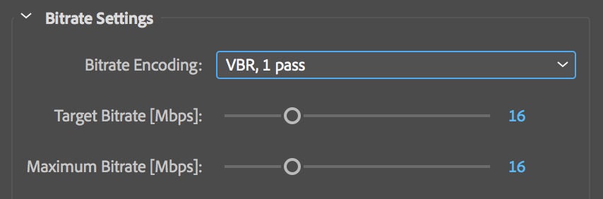 Impostazioni bitrate Adobe Media Encoder