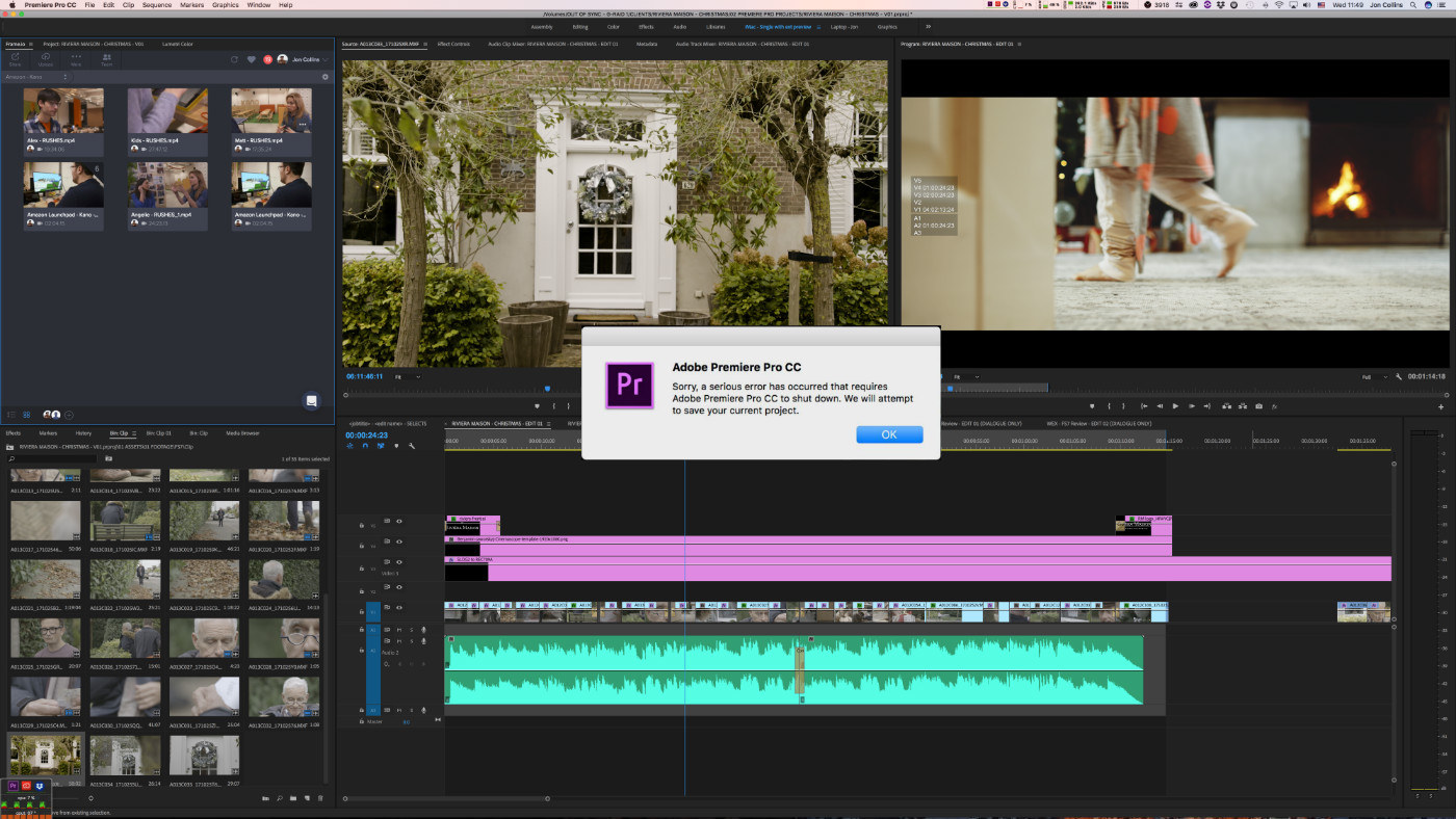 Premiere Pro crash dialogue box