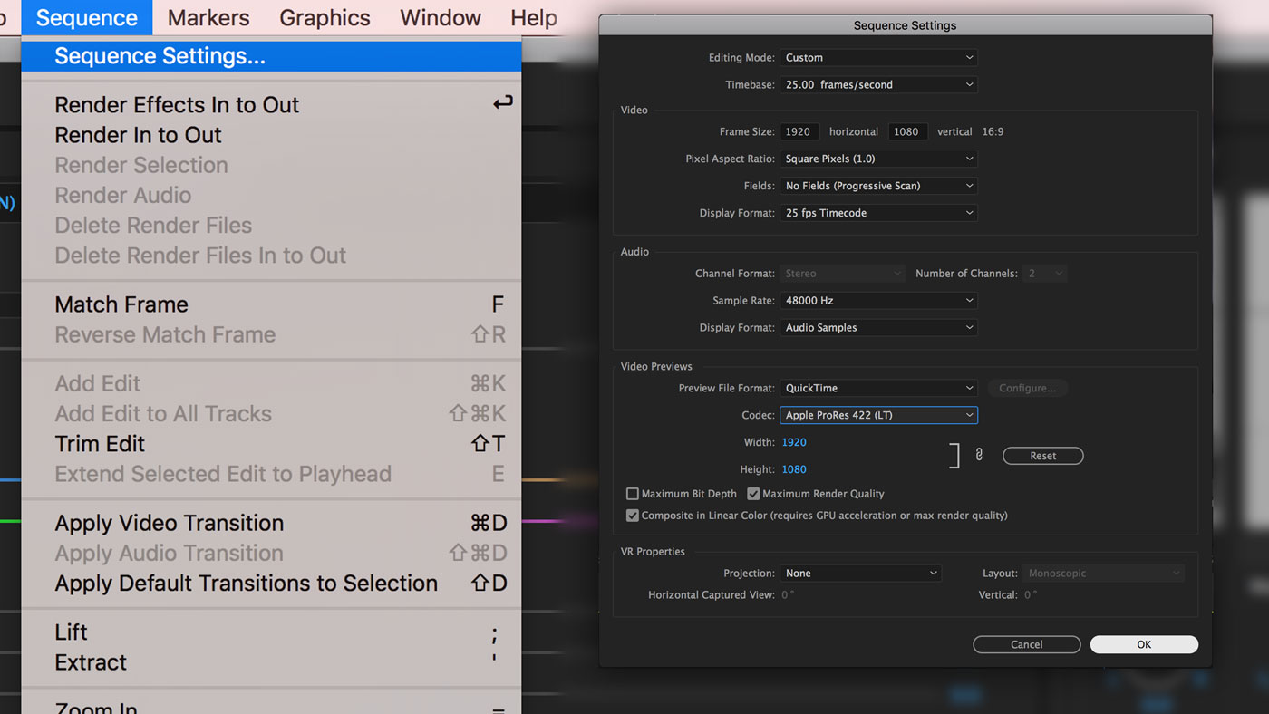 Premiere Pro sequence settings