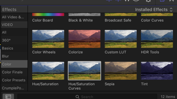 FCPX Color Grading - installed effects