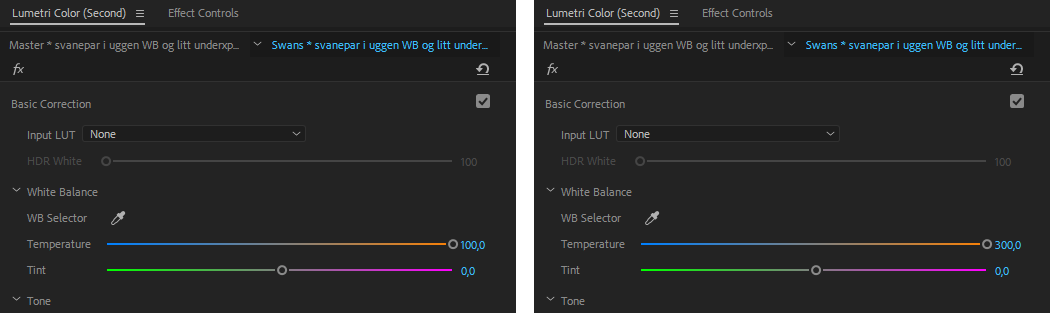 Premiere Color Correction: White balance sliders