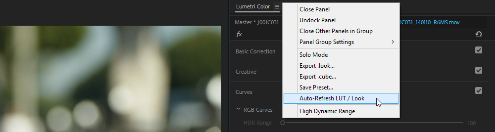 Premiere Color Correction: Auto-refreshing LUTs, Looks.