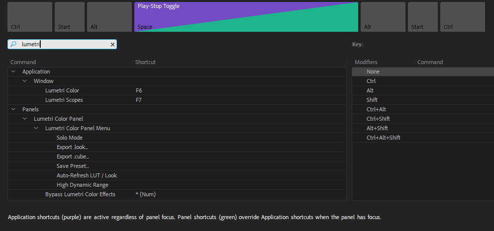 Keyboard shortcut settings