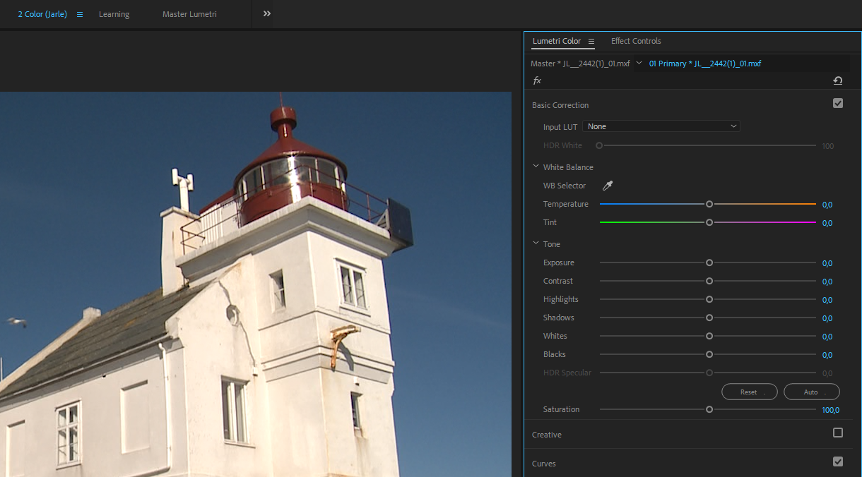 Color correction using Tone Sliders