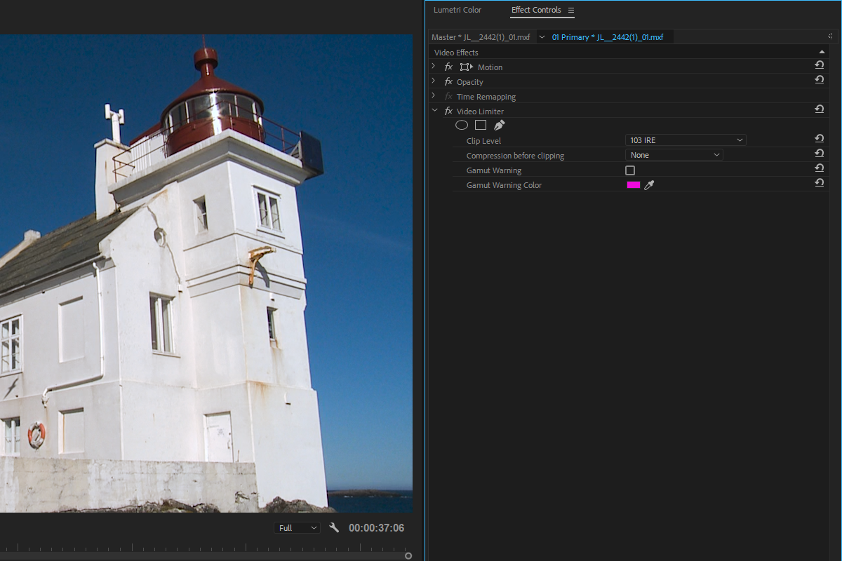 Premiere Color Correction: The Video Limiter effect.