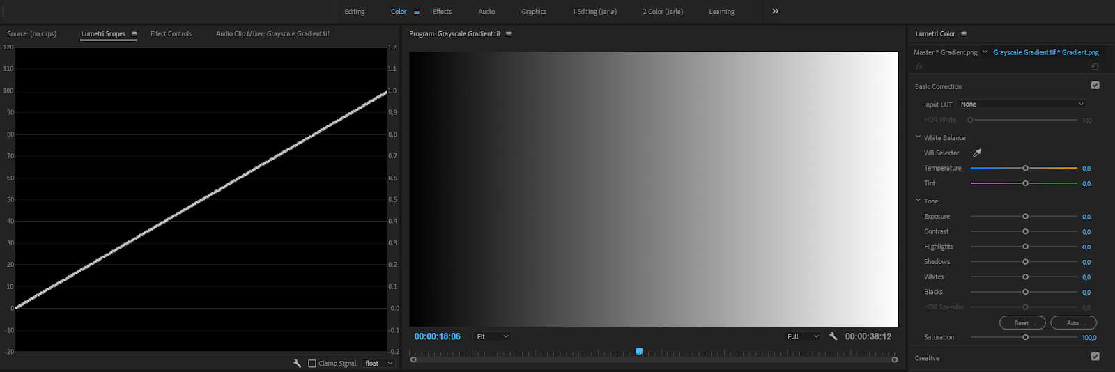 Premiere Color Correction: linear gradient before adjustment