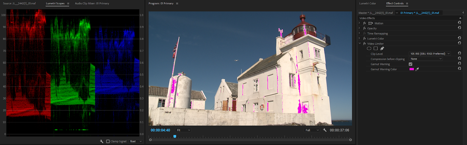 Premiere Color Correction: Gamut Warning