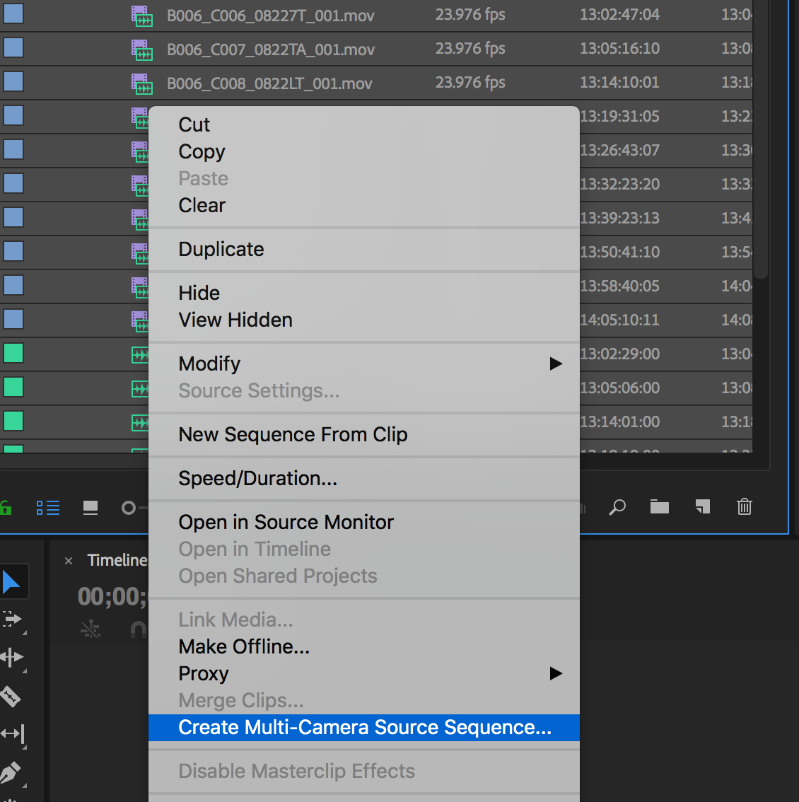 Audio sync in Premiere Pro - creating a Multi-Camera Source Sequence