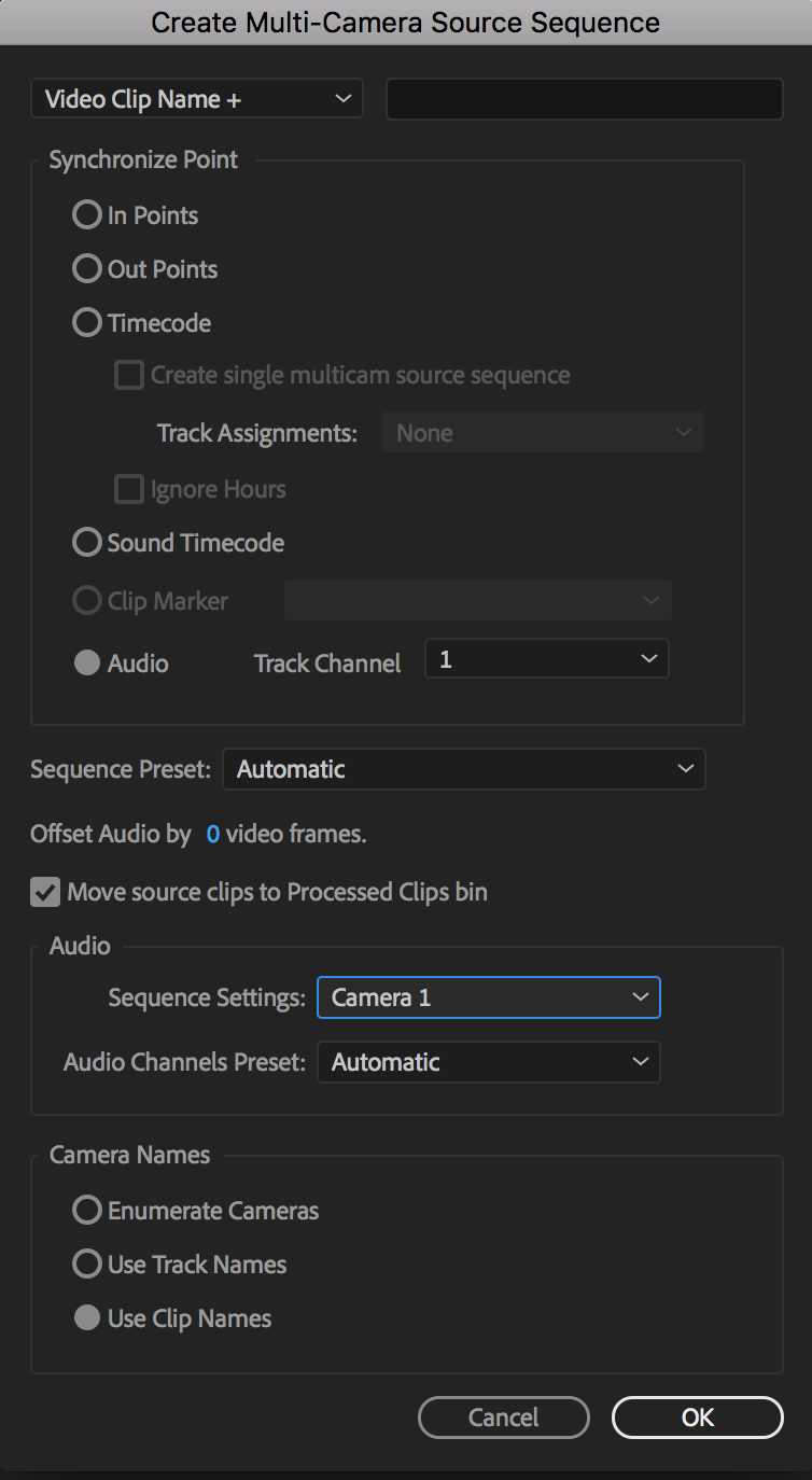 Multi-Camera Source Sequence dialog box