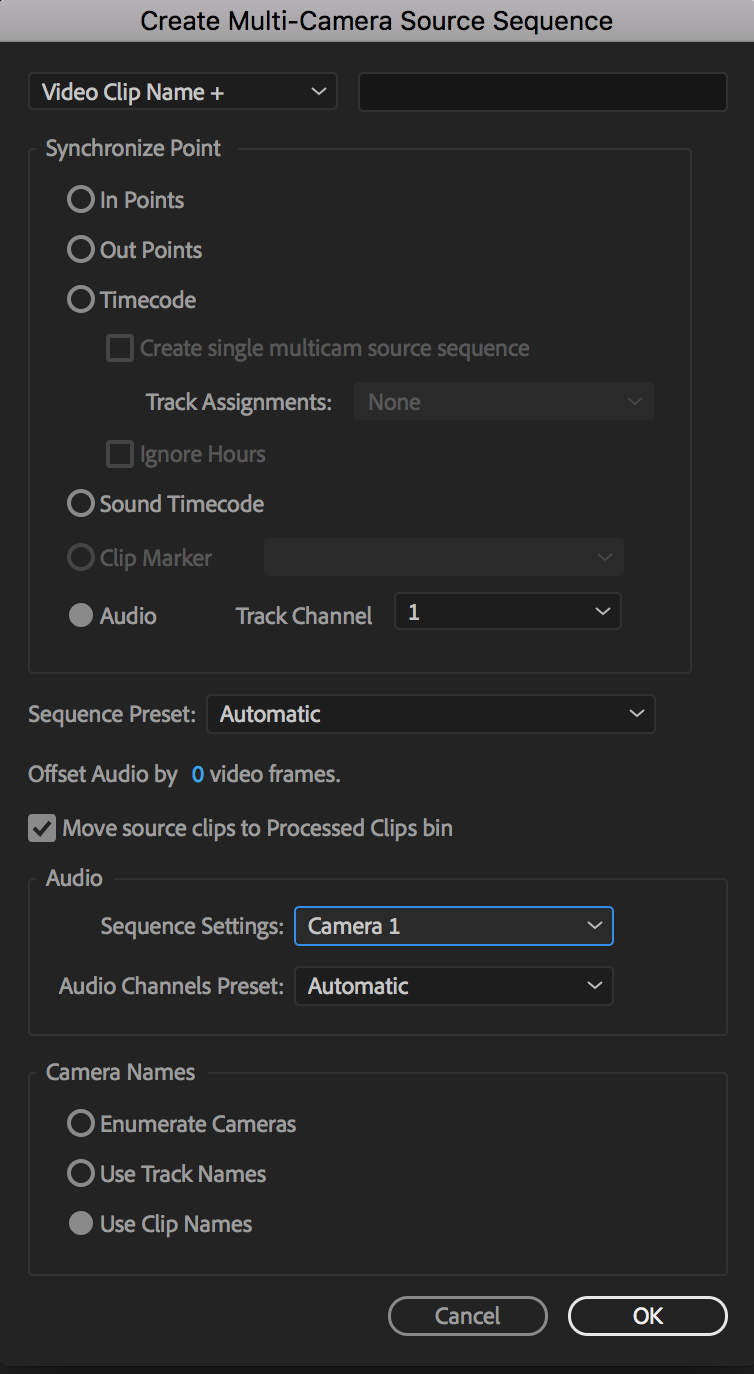 premiere cc sync audio multiple clips