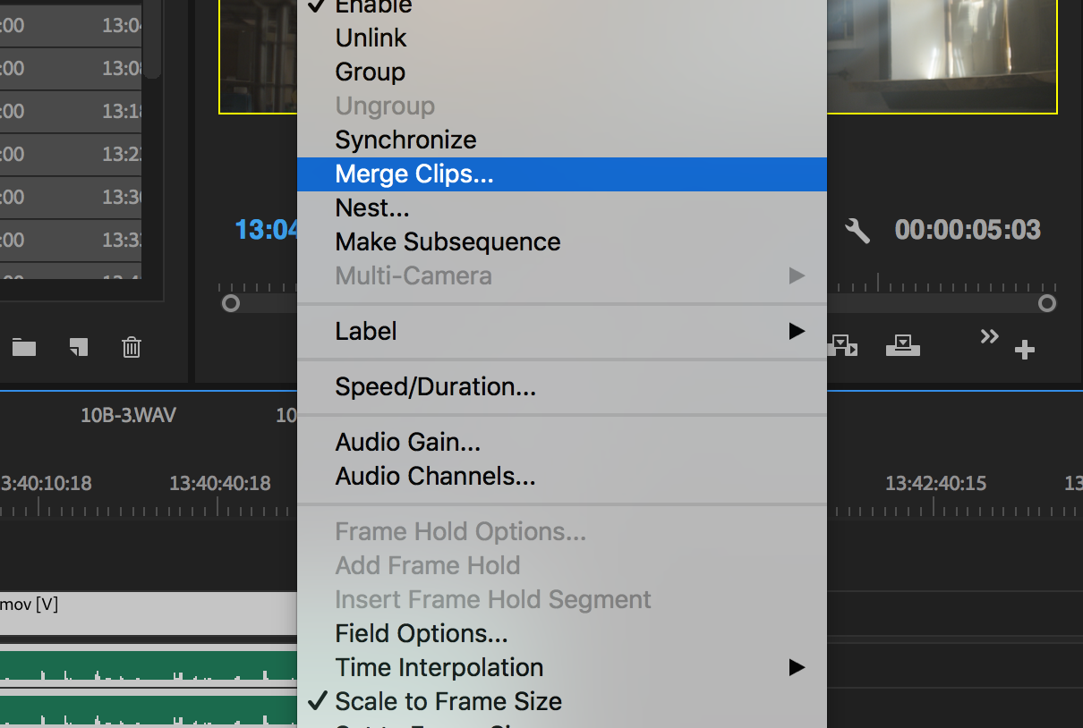 Premiere Pro - Selecting Merge Clips