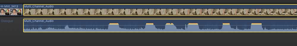 Show Audio Lanes when all audio tracks are the same Role: audio is separated, Component collapsed and Lanes are labeled to the far left under the first clip.