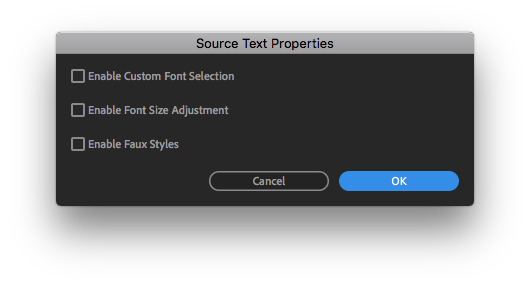 Essential Graphics Panel source text properties