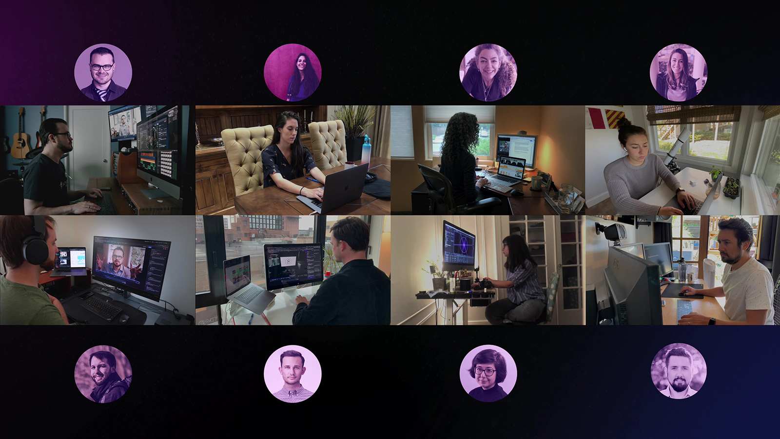 Collage of the distributed production team of the Worfklow From Home series.