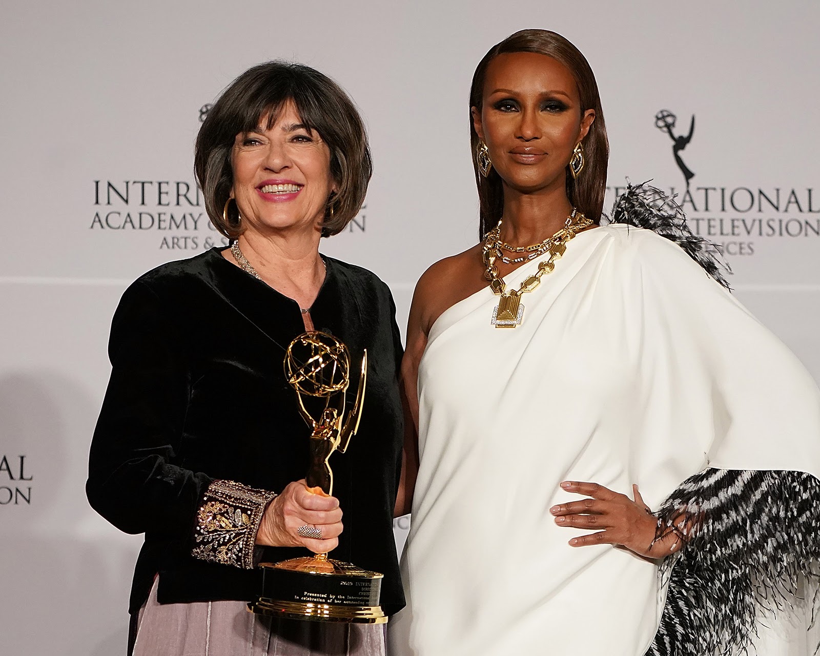 2019 International Emmy Directorate Award recipient Christiane Amanpour with Iman