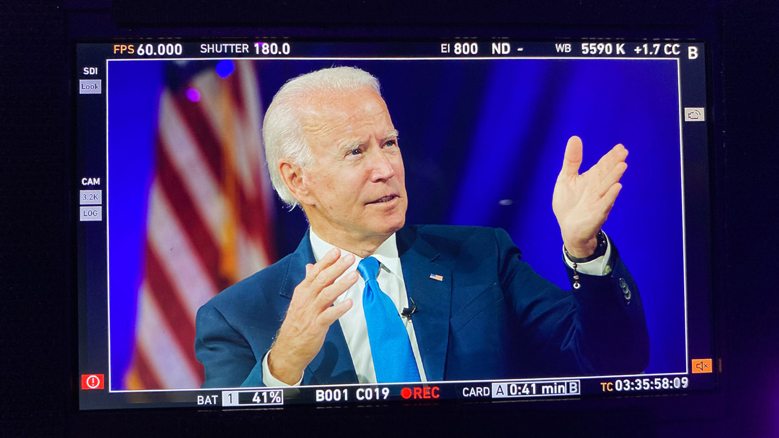 President Joe Biden on studio monitor