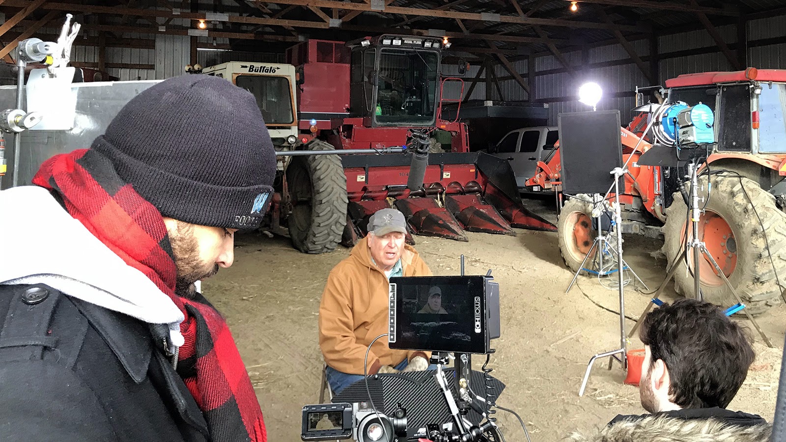 Camera crew shooting in rural location