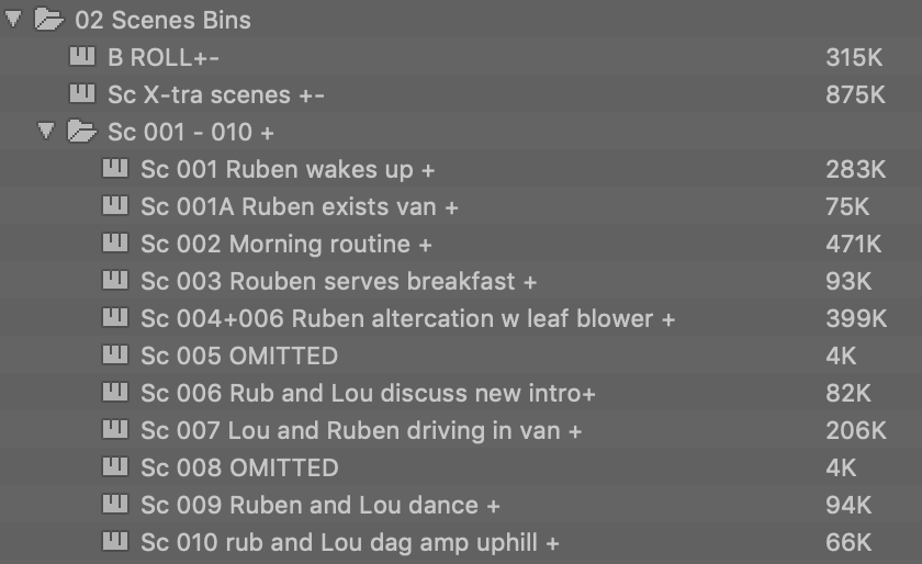 Avid bin view of Sound of Metal
