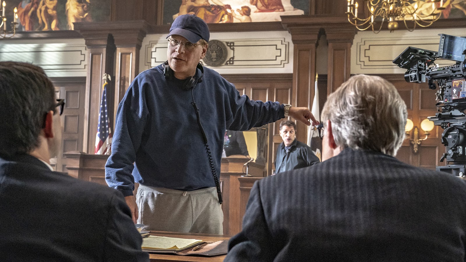 Aaron Sorkin on set of The Trial of the Chicago Seven