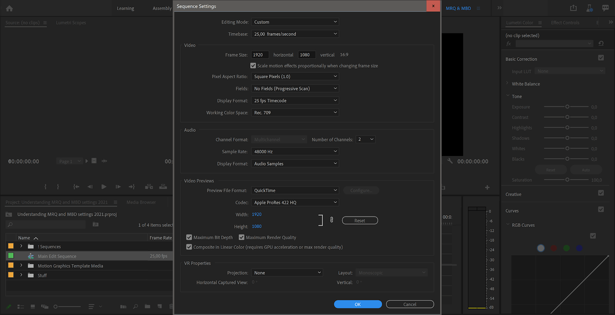 Basic sequence settings.