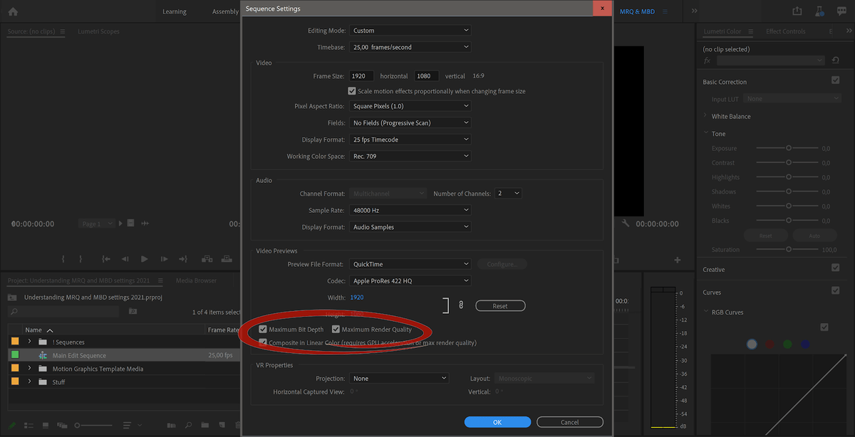 Sequence Settings dialog