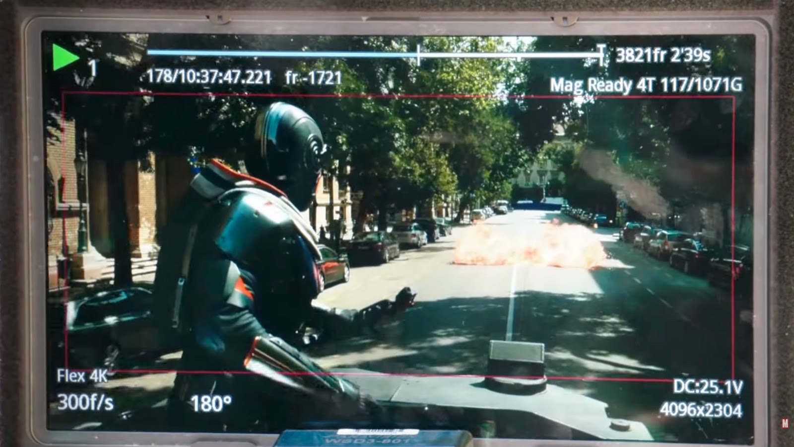 Camera operator's view of a practical effect in Black Widow