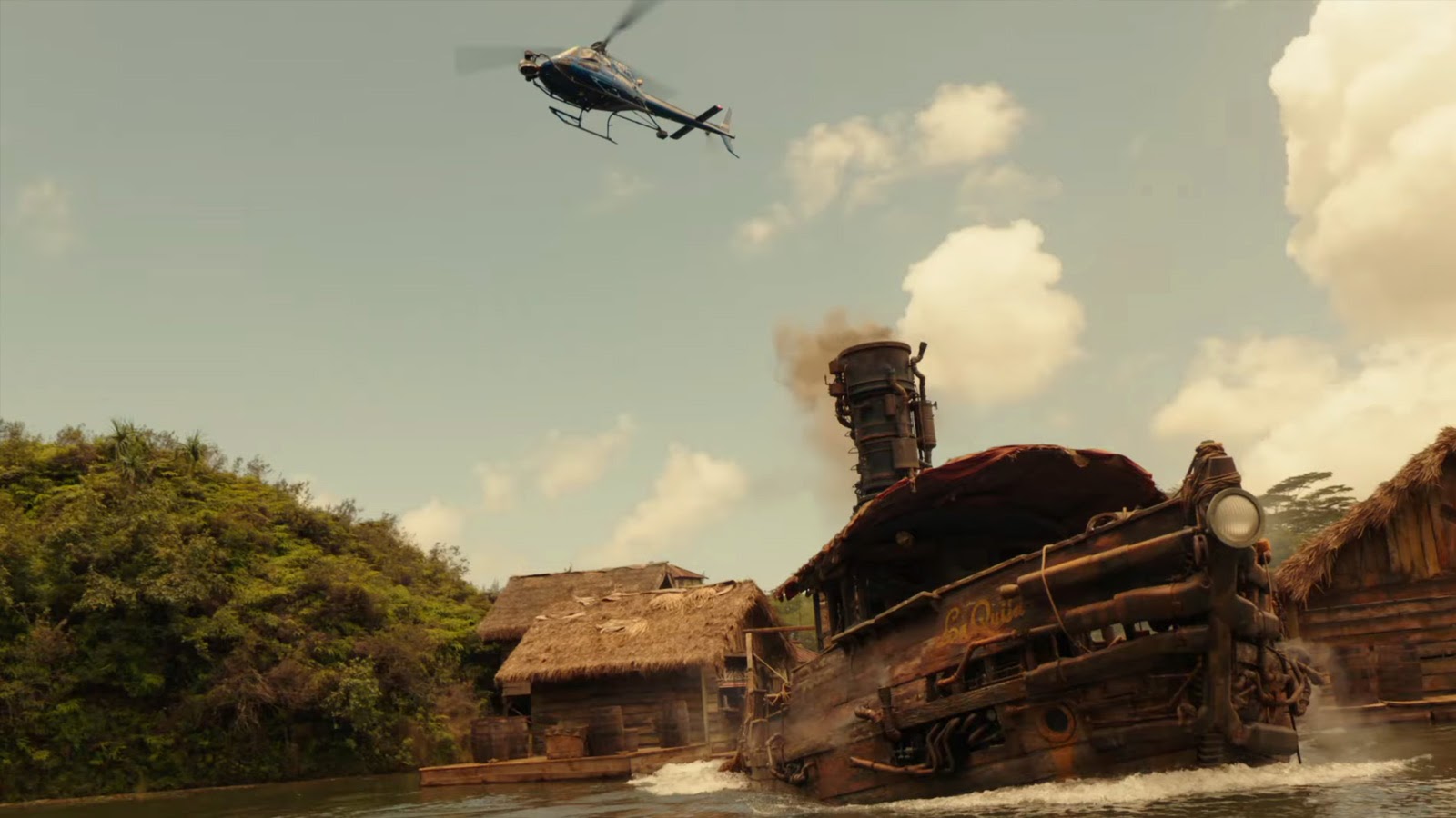 Jungle Cruise’s helicopter chase cam.