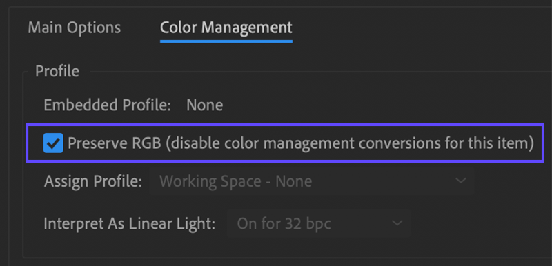 Check the Preserve RGB option in After Effects Interpret Footage menu.