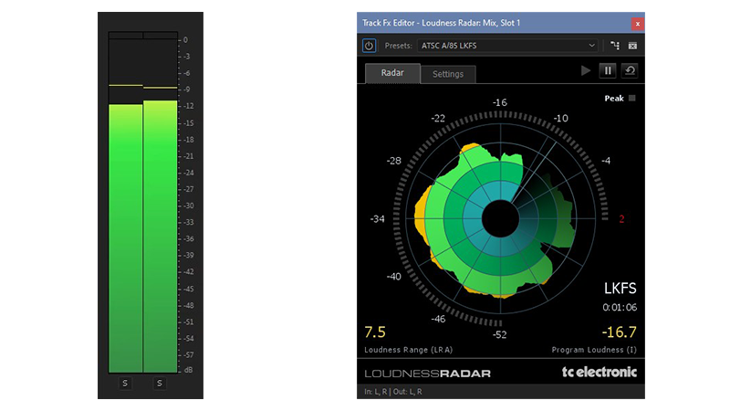 Audio Meters (L) and Loudness Radar (R)