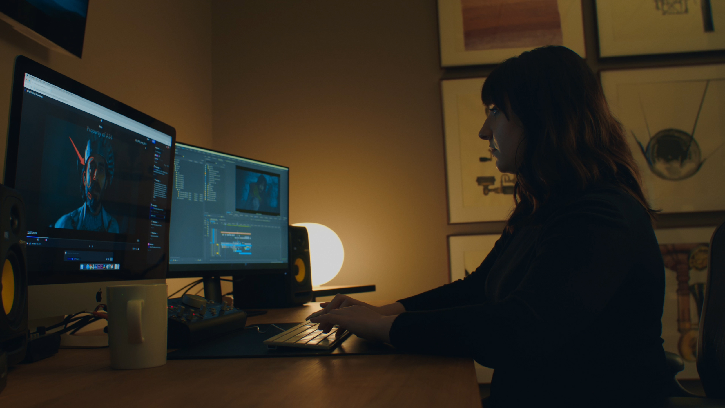 Assistant Editor Presley Impson works on "The Green Knight" inside Premiere Pro and Frame.io.
