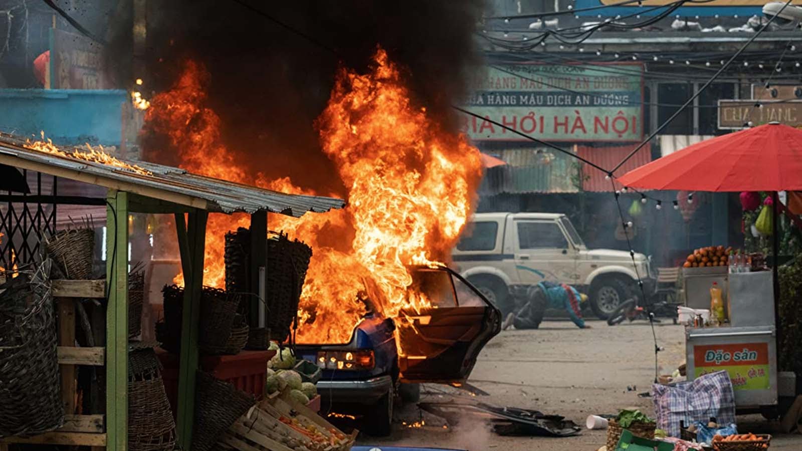 Pyrotechnics on the streets of Da Nang.