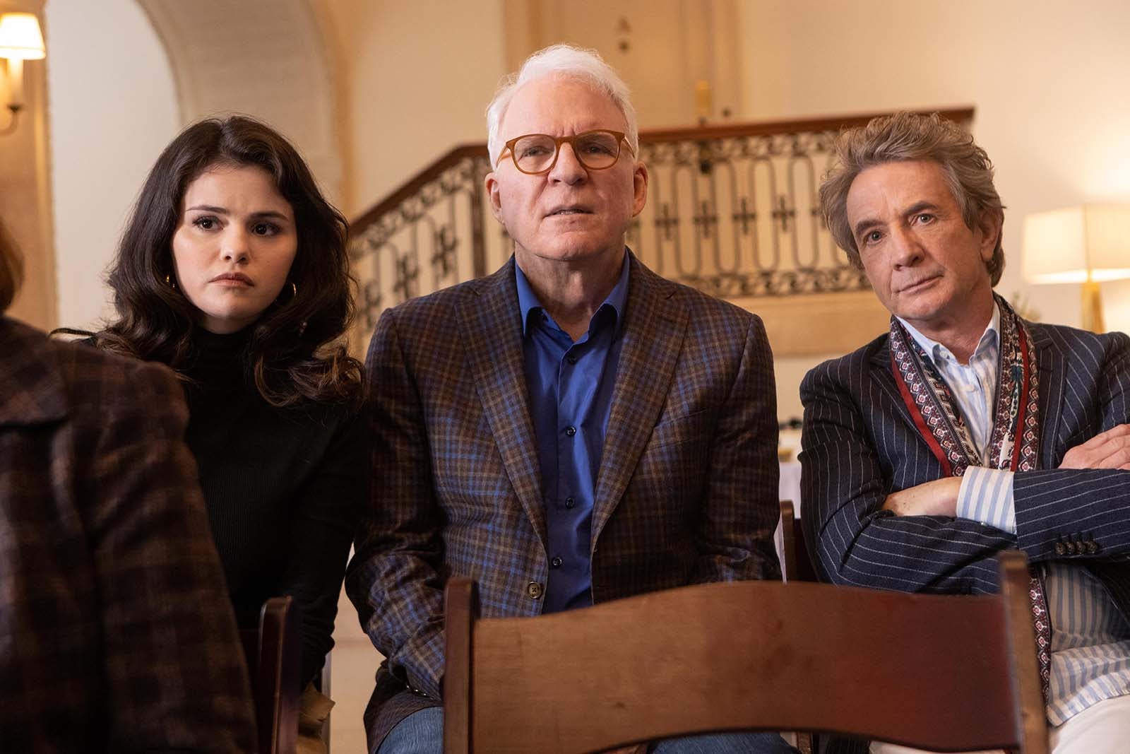 Selena Gomez, Steve Martin, and Martin Short star in Only Murders in the Building. Image © Hulu