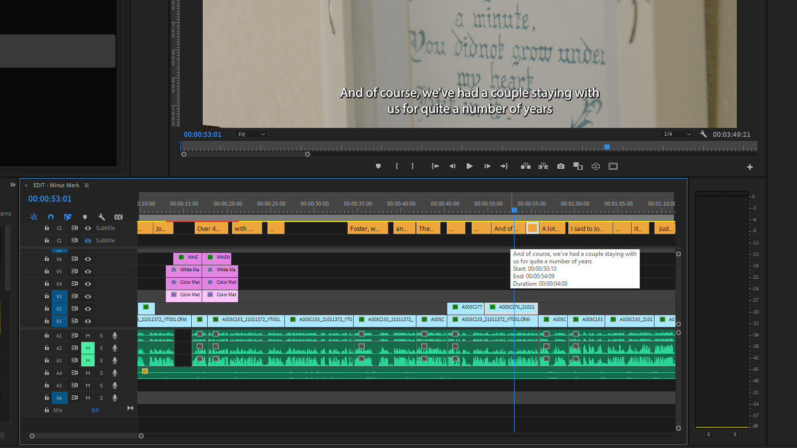 You can use Premiere Pro’s timeline tools to adjust captions in the same way as clips.