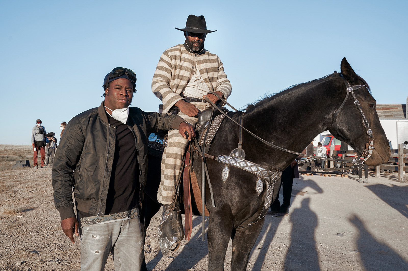 Jeymes Samuel with Idris Elba and uncredited horse in The Harder They Fall. Image © Netflix