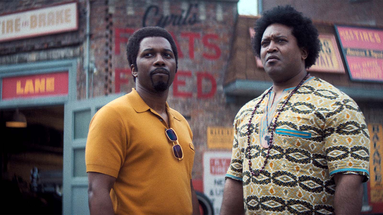 Leslie Odom Jr. (Harold McBrayer) and Germar Terrell Gardner (Cyril) in The Many Saints of Newark. Image © Warner Bros.