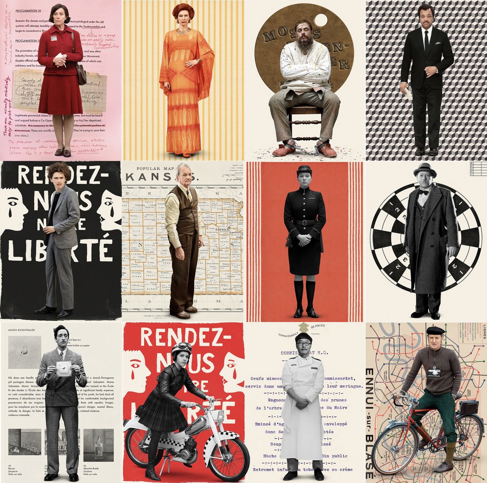 The key characters from Wes Anderson’s The French Dispatch. Image © Searchlight Pictures