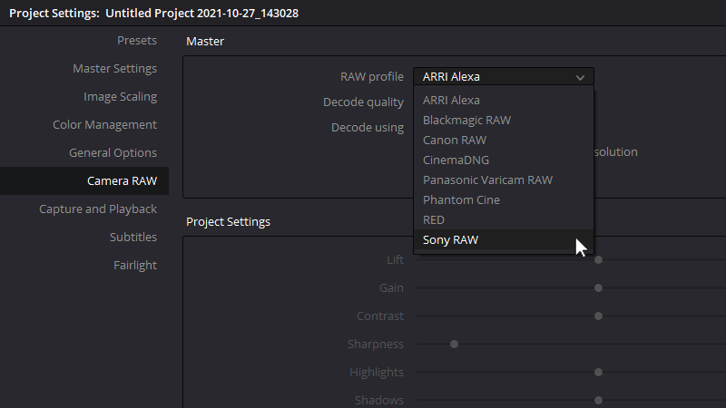 DaVinci Resolve supports a wide range of raw file formats.