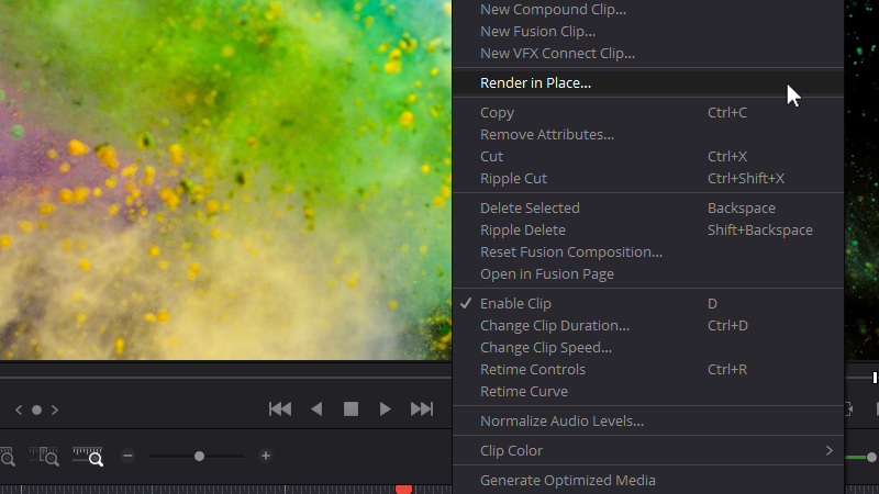 Right-click on a media file in the timeline and choose Render in Place.
